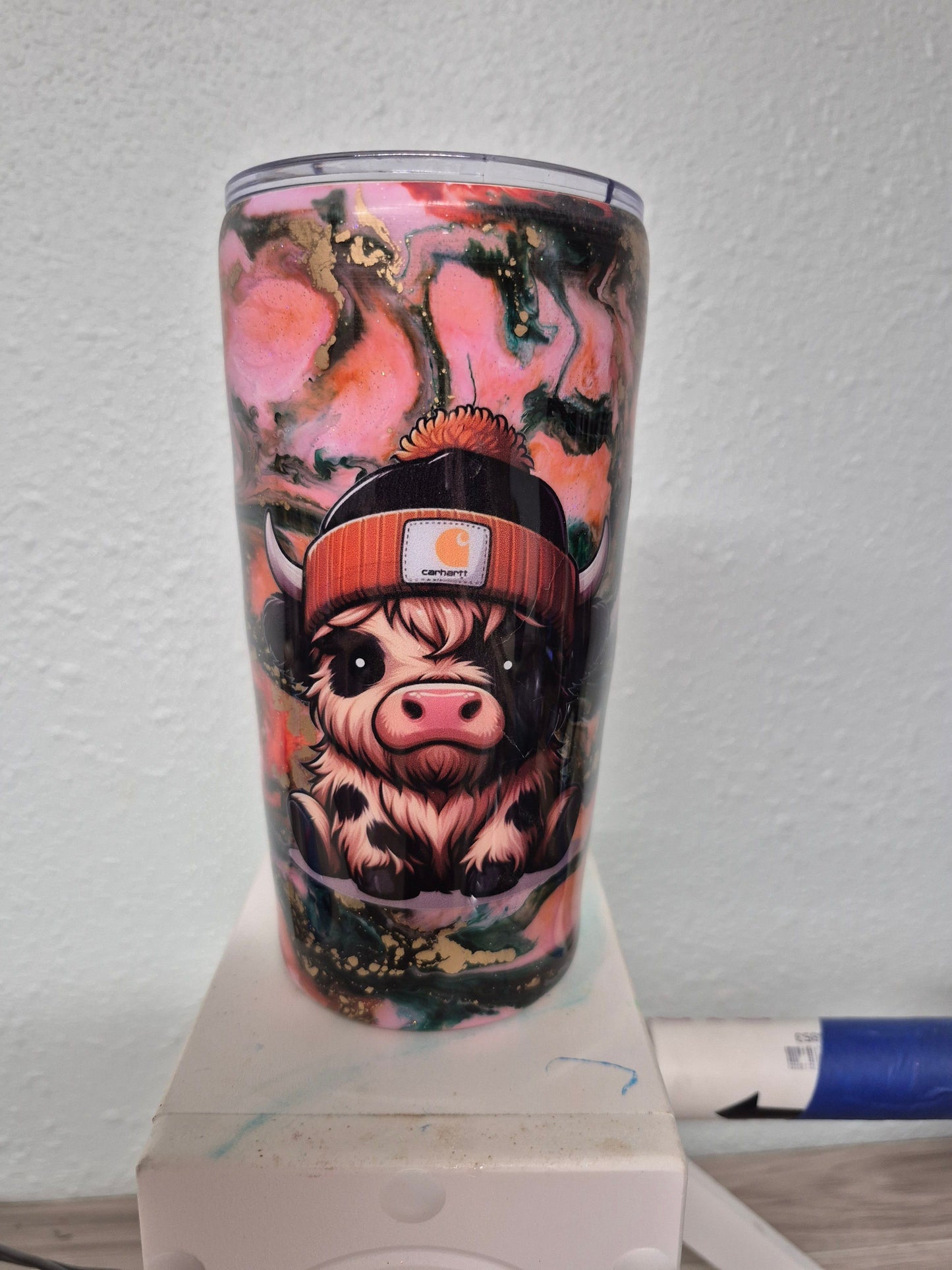 Highland Cow Ink Swirl Tumbler (20oz)