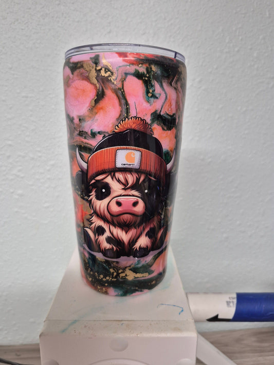 Highland Cow Ink Swirl Tumbler (20oz)